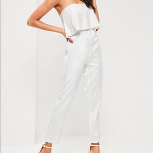 Missguided White Jumpsuit with Flounce Lace Top